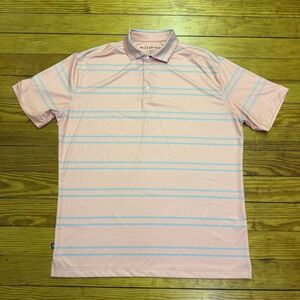 Mizzen + Main Polo Shirt Mens XL Trim Coral Blue Stripe Performance Stretch